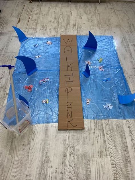 Ocean Theme Block Center Preschool, Under The Sea Theme Preschool Activities, Water Animals Preschool Activities, Beach Gross Motor Activities, Ocean Exploration Preschool, Walk The Plank Game For Kids, Ocean Animals Toddler Activities, Beach Safety Activities For Kids, Dramatic Play Ocean Theme