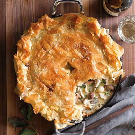 The Chicken Pot Pie You Want Tonight - Williams-Sonoma Taste Phyllo Chicken, Chicken And Mushroom Pie, Leftover Pie, Mushroom Pie, Hatch Green Chile, Chicken And Mushroom, Turkey Pot Pie, Filo Pastry, Phyllo Dough