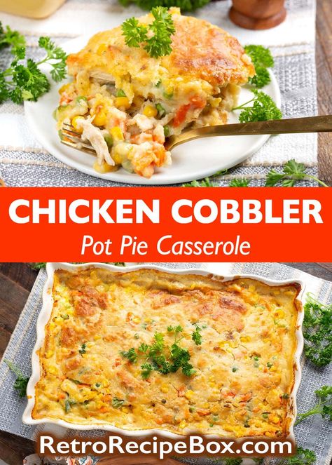 Rotisserie Chicken Cobbler, Chicken Pot Pie Cobbler Casserole, Canned Chicken Cobbler, Casserole Recipes Using Rotisserie Chicken, Savory Chicken Cobbler, Casserole With Rotisserie Chicken, Rotisserie Chicken Casserole Recipes, Chicken Cobbler Casserole, Baked Dinners