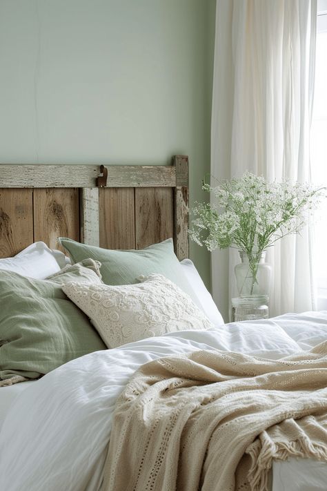 57+ Sage Green Bedroom Ideas That Feel Serene Sage Green Vintage Bedroom, Sage Green Bedrooms, Soft Green Bedroom, Sage Bed, Sage Cottage, Sage Green Bedroom Ideas, Light Green Bedrooms, Cream And White Bedroom, Sage Bedroom