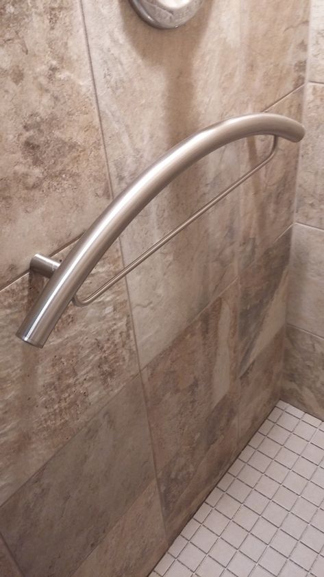 Aging in Place: Bathroom Design for your Future - Tile Lines Bathroom Grab Bar Ideas, Aging In Place Bathroom, Accessible Bathroom Design, Shower Grab Bar, Grab Bars In Bathroom, Accessible Bathroom, Master Bath Remodel, Aging In Place, Grab Bar