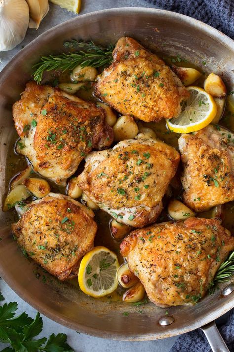 10 French Chicken Recipes to Make Right Now | Kitchn Roast Chicken Thigh Recipes, French Chicken Recipes, Lemon Garlic Chicken Thighs, Herb Chicken Recipes, Best Chicken Dishes, Chicken Breast Crockpot Recipes, Garlic Herb Chicken, Piccata Recipe, Crockpot Chicken Breast