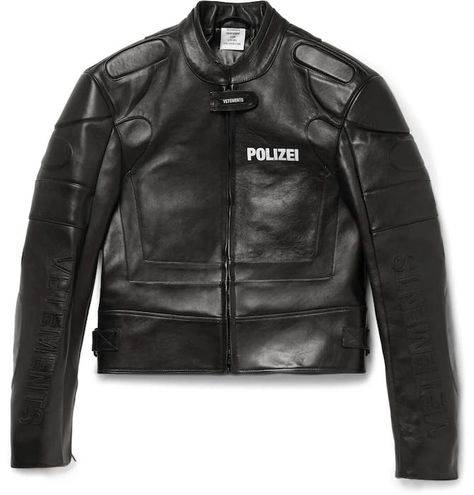 Brand New Vetements Polizei Leather Jacket Size M Sold Out! Leather Racing Jacket, Bald Men Style, Saint Laurent Jeans, Concept Clothing, Racing Jacket, Mens Designer Fashion, Leather Jacket Black, Leather Moto Jacket, Men's Coats And Jackets