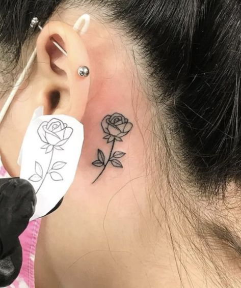 Small Rose Tattoos, Rose Neck Tattoo, Flower Neck Tattoo, Teardrop Tattoo, Tattoo On Neck, Small Tattoos Ideas, Behind Ear Tattoos, Places For Tattoos, Rose Flower Tattoos