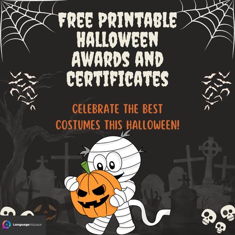 Free Printable Halloween Awards and Certificates: Celebrate the Best Costumes This Halloween! Free Printable PDF Costume Awards Printable, Halloween Certificates Printable Free, Crosswords For Kids, Halloween Awards, Free Halloween Costumes, Halloween Costume Awards, Costume Contest Winner, Best Costumes, Free Printable Halloween