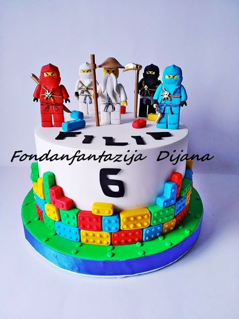 Lego Ninjago themed cake  by Fondantfantasy Lego Torte, Ninja Birthday Cake, Ninja Cake, Lego Ninjago Party, Lego Ninjago Birthday, Ninjago Cakes, 4de Verjaardag, Ninjago Birthday Party, Lego Birthday Cake