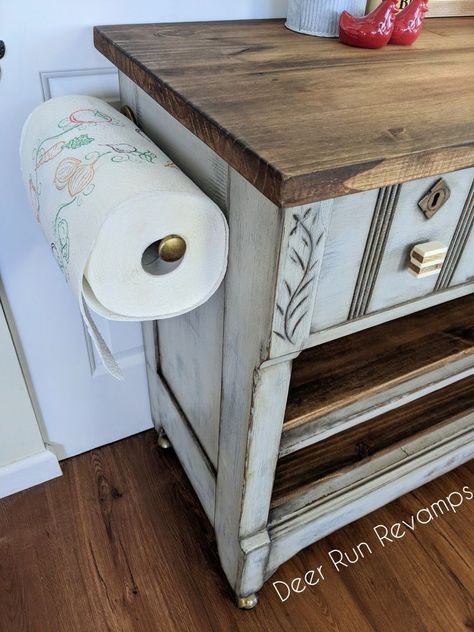 Diy Essential Oil Diffuser, Dresser Kitchen Island, Kitchen Island Makeover, Kitchen Island Storage, Diy Wood Wall, Builder Grade Kitchen, Repurposed Dresser, Kitchen Tray, Diy Dresser Makeover