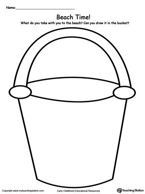 **FREE** What Do You Take To The Beach? Draw It In The Bucket. Worksheet. Encourage your child's creativity and imagination with this printable worksheet to draw pictures. In this activity your child will draw the items they usually take to the beach. #MyTeachingStation Beach Worksheet, Bucket Crafts, Hello Literacy, Senses Preschool, Number Worksheet, Beach Pail, Summer Worksheets, Beach Drawing, Beach Week