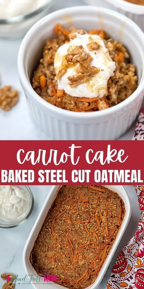 Carrot Cake Baked Oatmeal, Carrot Cake Oatmeal, Baked Carrots, Healthy Carrot Cakes, Baked Oatmeal Recipes, Steel Cut Oats, Holiday Breakfast, Breakfast Items, Baked Oatmeal