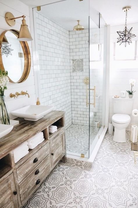 White Subway Tile Shower, Bathroom Renovation Diy, Makeover Kamar Mandi, Subway Tile Showers, Rustic Bathroom Vanities, Bad Inspiration, White Cement, Cement Tiles, Trendy Bathroom