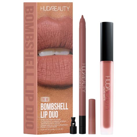 A duo including the cult-fave Liquid Matte Lipstick in Huda’s fave shade, Bombshell, combined with Lip Contour 2.0 in Bombshell Pinky Brown for bombshell lips.Ingredient Callouts: It is cruelty-free.What Else You Need to Know: This lip kit includes two of HUDA BEAUTY’s most iconic products so you can effortlessly create the poutiest matte lip. The super-pigmented matte lip pencils have a buttery soft formula that glides onto the lips for easy shaping and contouring. It’s long-lasting, transfer-proof, and smooth formula effortlessly defines the lips. The internet-fave Liquid Matte Lipsticks buttery soft texture gives ultra-pigmented, long-lasting color payoff with a silky-suede finish. This is the ultim Huda Beauty Lip, Lipstick Liner, Lip Contour, Huda Beauty Makeup, Liquid Matte Lipstick, Liquid Lipstick Set, Shea Butter Body Shop, Matte Lipsticks, Toning Shampoo