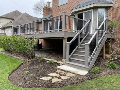 Trex Deck- Chicago Trex Transcend Railing, Trex Deck Lighting, Trex Transcend, Metal Deck Railing, Deck Landscaping, Front Porch Addition, Composite Decking Boards, Porch Addition, Trex Deck