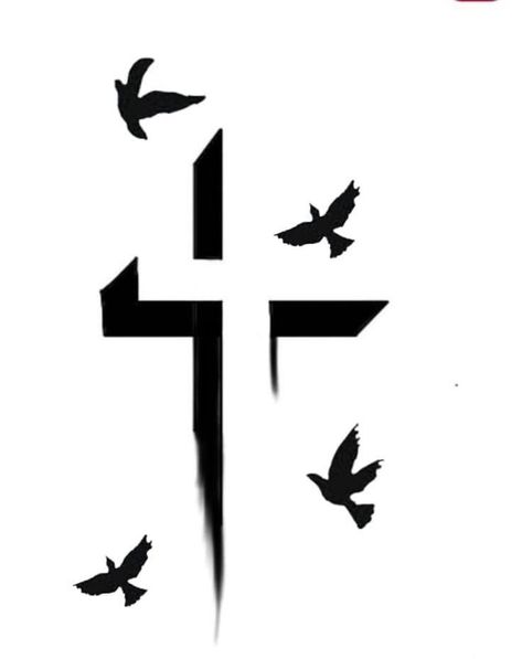 Thy Tattoos For Guys, Mens Simple Chest Tattoos, 3 Crosses Tattoo Stencil, Small Tats For Men, Cross With Birds Tattoo, Christian Chest Tattoo Men, Jesus Cross Tattoo Design, Cross Neck Tattoo Men, Small Cross Tattoo For Men