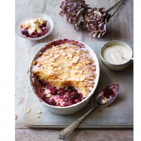 Blackberry bakewell pudding - blackberry recipe - Good Housekeeping Autumn Bakes, Bakewell Pudding, Plum Compote, Bowl Of Rice, Cherry Bakewell, Blackberry Recipes, Hot Cakes, Pudding Desserts, Autumn Days