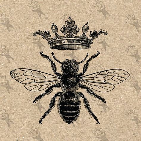 Queen Bee Tattoo, Logo Bee, Crown Printable, Bumble Bee Tattoo, Image Vintage, Collage Drawing, Printable Pictures, Bee Tattoo, Diy Tattoo