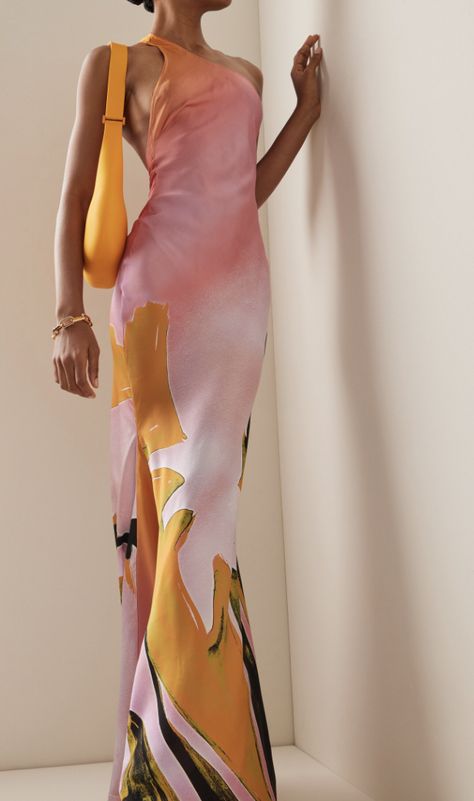 Glam Maxi Dresses, Garden Dresses Wedding Guest, Louisa Ballou Dress, Satin Dress Aesthetic, Orchid Dress, Louisa Ballou, Neat Casual Outfits, Chic Maxi Dresses, Plunge Dress