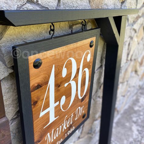 Homemade Address Signs, Hanging Address Sign Posts, Address Markers Driveway, Large Address Sign For Yard, Yard Address Sign Ideas, Outdoor Address Sign Ideas, Diy Address Sign Ideas, Address Sign Ideas Front Yards, Yard Sign Ideas