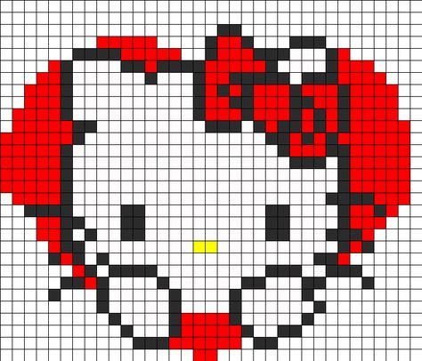 Hello Kitty Heart Fuse Bead Pattern | Perler Bead Patterns | Characters Fuse Bead Patterns ***** This could be crocheted!!!***** Stitch Hello Kitty, Hello Kitty Heart, Hello Kitty Pattern, Kitty Pattern, Hello Kitty Crochet, Graph Crochet, Fuse Bead Patterns, Pony Bead Patterns, Pixel Crochet