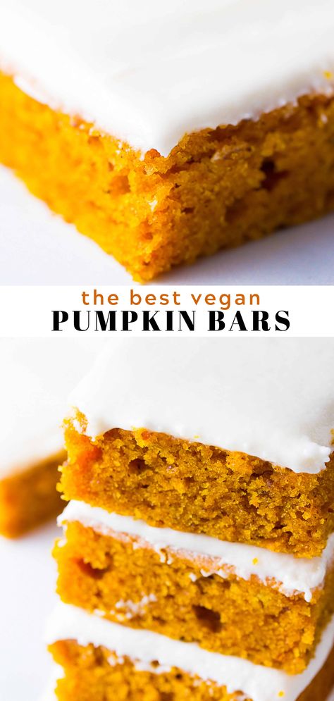 Vegan Pumpkin Bars Healthy, Fall Dessert Recipes Dairy Free, Eggless Pumpkin Bars, Gluten Free Vegan Pumpkin Bars, Gluten And Dairy Free Pumpkin Bars, Vegan Pumpkin Cake With Cream Cheese Frosting, Vegan Pumpkin Squares, Pumpkin Bars Dairy Free, Gluten Free Dairy Free Pumpkin Bars