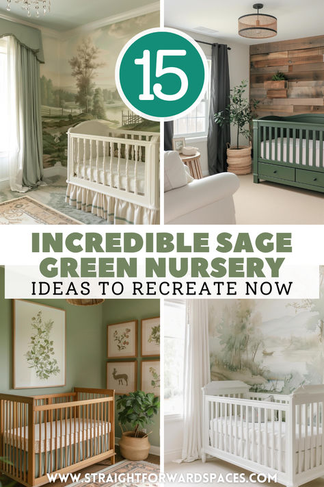 Stunning sage green nursery with modern decor and soothing green tones, perfect for a stylish space. Gender Neutral Nursery Green Accent Wall, Green And Walnut Nursery, Light Sage Green Nursery, Nursery Room Inspiration Green, Sage Green And Blue Color Palette, Sage Green Baby Girl Nursery, Sage Girl Nursery, Evergreen Fog Nursery, Sage Nursery Gender Neutral