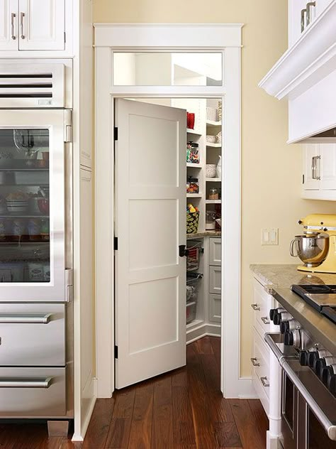 Fun Ways to Dress Up a Pantry Door, I like the little window cutout above the door.. But maybe a barn looking door instead? Small Attic, Pantry Doors, Attic Bathroom, Attic Room, Attic Renovation, Attic Remodel, Transom Windows, Pantry Ideas, Attic Rooms