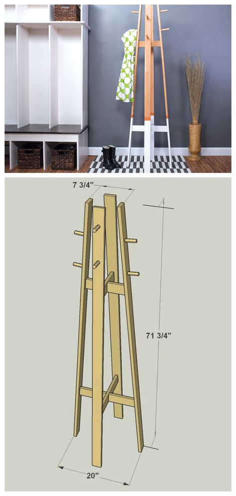 Hat Rack Diy, Diy Hat Rack, Ski House Decor, Free Standing Coat Rack, Diy Coat Rack, Koti Diy, Diy Coat, Modern Coat Rack, Mudroom Decor