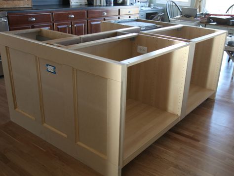 Kitchen Island Without Cabinets, Kitchen Island Using Stock Cabinets, Build A Kitchen Island, How To Install Kitchen Island, Dapur Ikea, Build Kitchen Island, Kitchen Island Makeover, Cabinet Island, Kitchen Island Cabinets