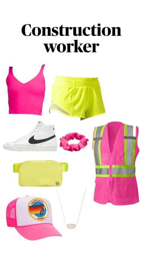 Preppy Halloween costumes Neon Crossing Guard Costume Preppy, Neon Dance Party Outfit, Neon School Dance Outfits, Preppy Neon Outfits, Neon Outfits Party Glow, Glow Outfits Party Neon, Neon Spirit Day Outfit, Neon Party Outfit Ideas, Glow Dance Outfit