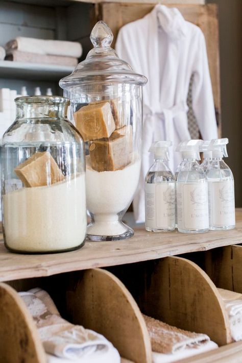 Organic Store Design, Bath Retail Display, Earthy Store Interior, Candle Store Interior, Aromatherapy Store Design, Modern Apothecary Aesthetic, Boho Soap Shop, Soap Shop Jars, Vintage Inspired Bedroom