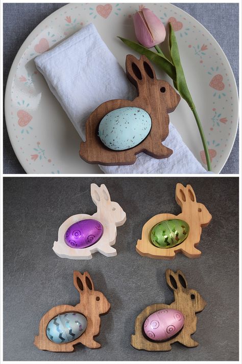 Elevate your Easter decor with this charming rustic egg holder! Made from premium pine, this Easter bunny shaped Easter egg display is the perfect addition to your farmhouse decor. Use it to beautifully display your Easter eggs on your table or mantel. A unique and timeless piece that will be enjoyed for years to come. Egg Holder Wood, Wood Easter Bunny, Shaving Cream Easter Eggs, Modern Easter Decor, Wooden Easter Decorations, Table Decor Easter, Egg Display, Easter Egg Holder, Modern Easter