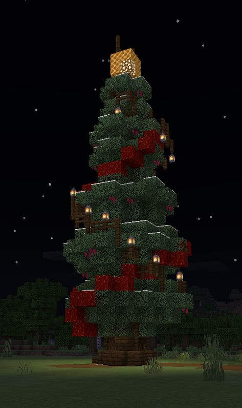 Christmas Tree In Minecraft, Mincraft Idea Christmas, Minecraft Santa Sleigh, Christmas Decor Ideas Minecraft, Gingerbread House Minecraft, Christmas Minecraft Ideas, Minecraft Christmas Decorations, Christmas Tree Minecraft, Candy Minecraft