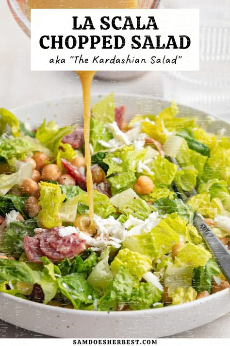 Make your summer meals healthy and delicious with the La Scala chopped salad, a favorite of the Kardashians! With only a few simple ingredients, it's an easy recipe to make at home. Kardashian Salad, Summer Meals Healthy, Kardashian Salads, Scala Chopped Salad, Chopped Salad Dressing, Refreshing Dinner, Chopped Salad Recipes, Lashes Mascara, Salad Salad