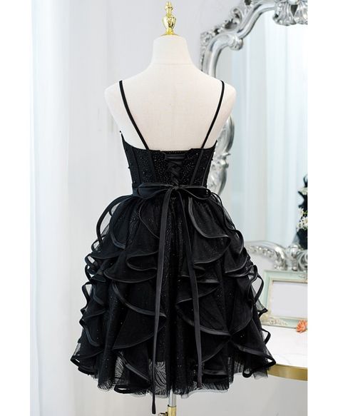 Get 10% off now! Buy special black ruffled short homecoming dress with spaghetti straps at cheap price online. Free stable shipping and pro custom service since 2009. Simple Party Dress, Short Homecoming Dresses, Mini Prom Dresses, Professional Dress, Tulle Homecoming Dress, Cheap Homecoming Dresses, Prom Dress Styles, Short Homecoming Dress, Short Prom Dress