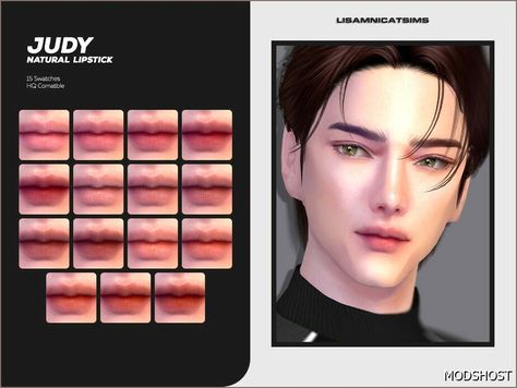 Download Judy Natural Lipstick for Sims 4 at ModsHost NOW! Lipstick category HQ compatible 15 swatches All Skin Recoloring not allowed #sims4cc #lipstick #gaming #male #videogames Sims 4 Male Lipstick, Sims 4 Lips Male, Sims 4 Cc Makeup Pack, Sims 4 Male Cc Makeup, Male Lips Sims 4 Cc, Sims 4 Cc Men Lips, Sims 4 Male Makeup Cc, Male Cc Sims 4 Face, Sims 4 Male Lips