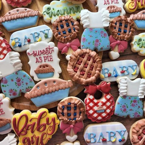 Pie Gender Reveal, Our Sweetie Pie Is Turning One, Baby Shower Pie Theme, Cutie Pie Baby Shower Theme Cookies, Sweet As Pie Party, Cute As Pie Baby Shower Theme, Cutie Pie Themed Baby Shower Ideas, A Little Cutie Pie Baby Shower Theme, Cutie Pie Baby Shower Theme Decor