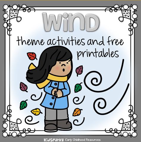 Wind theme activity printables and games to make that can be used when planning lessons and science curriculum for preschool, pre-K and Kindergarten children. Weather Science Kindergarten, Wind Kindergarten Activities, Wind And Water Preschool Activities, Wind Activities For Kindergarten, Wind Lesson Plans Preschool, Windy Weather Crafts Preschool, Windy Crafts For Preschoolers, Preschool Kite Activities, Preschool Wind Activities