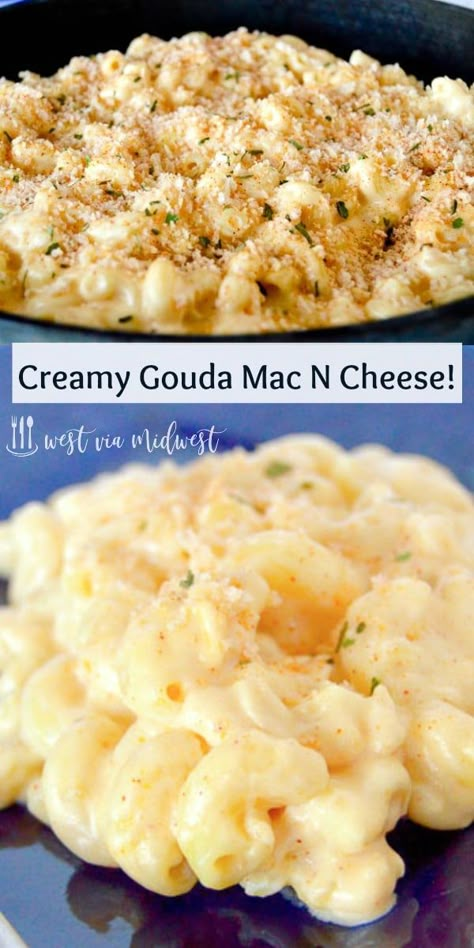 Homemade gouda mac n cheese recipe is creamy, extra velvety and swirls perfectly around al dente pasta with extra cheese sauce in each crevice for pure deliciousness in each forkful. #westviamidwest #macncheese #weeknightpasta #pasta #comfortfood via @westviamidwest Gouda Mac And Cheese Recipe, Gourmet Mac And Cheese, Best Mac N Cheese Recipe, Macaroni Cheese Recipes, Best Mac And Cheese, Macaroni N Cheese Recipe, Mac And Cheese Recipe, Mac N Cheese Recipe, Macaroni Cheese