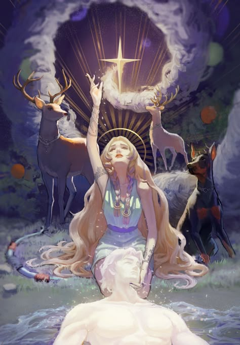 Artemis X Orion, Artemis And Orion Art Greek Mythology, Orion The Hunter Greek Mythology, Love Goddess Art, Greek Gods Artemis, Aletheia Goddess, Orion Greek Mythology, Apollo And Artemis Art, Artemis Artwork