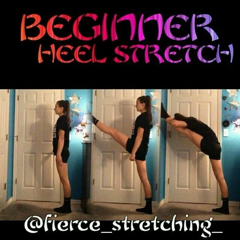 Heel stretch Heel Stretch Stretches, Cheerleading Memes, Cheer Flexibility, Cheer Stretches, Cheerleading Tips, Cheerleading Workouts, Cheer Hacks, Cheer Things, Cheerleading Coaching