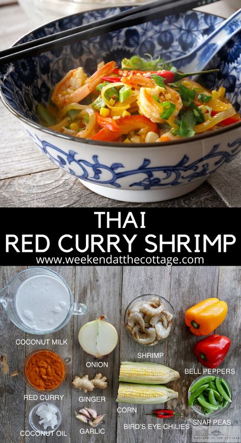 Thai Red Curry Shrimp Thai Red Prawn Curry Recipe, Red Thai Curry Shrimp With Rice Noodles, Red Thai Curry Shrimp, Thai Red Curry Shrimp Recipe, Thai Shrimp Recipes, Thai Shrimp Curry, Red Curry Shrimp, Red Thai Curry, Red Curry Sauce