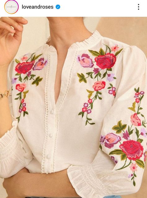 Blouse Casual Fashion, Love Roses, Occasion Wear Dresses, Dress Flip Flops, Embroidery Tshirt, Quick Outfits, Embroidery Designs Fashion, Wedding Shirts, Fitted Blouses