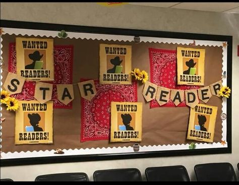 Western Reading Theme, Wild West Bulletin Board Ideas, Western Theme Bulletin Board Ideas, Wild West Book Fair, Wild West Decorations Western Theme, Western Bulletin Board Ideas, Western Classroom Theme, Western Bulletin Boards, Wild West Decorations