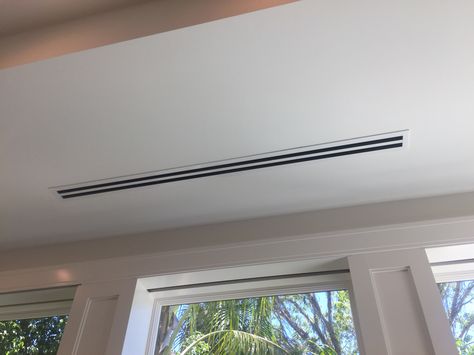 AC Vents Central Ac Ceiling Design, Central Ac, Ac Vent Cover Ideas, Ceiling Concealed Air Conditioner, Ac Vents Ceiling, Centralised Ac Ceiling, Exposed Ac Ducts, Modern Hvac Vents, Exposed Ventilation Ducts