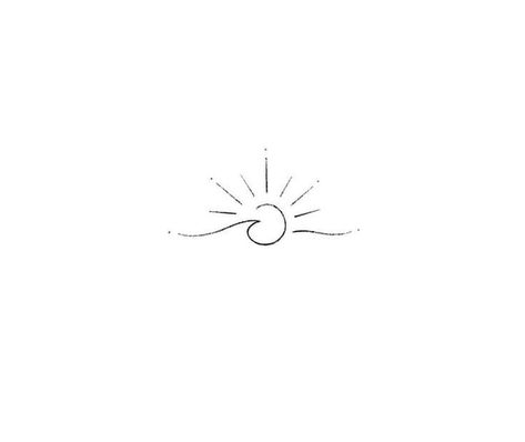 Hips Tattoo Women Side Minimalist, Single Line Ocean Tattoo, Wave Sun Tattoo Simple, Wave And Star Tattoo, Line Ocean Tattoo, Wave Tattoos For Women, Sun And Water Tattoo, Wave Sun Tattoo, Sea Tattoos For Women