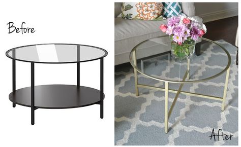 ikea vittsjo coffee table before and after gold spray paint metal glass round diy hack Ikea Vittsjo Coffee Table, Ikea Hack Vittsjo, Vittsjo Coffee Table, Coffee Table Hacks, Ikea Vittsjo, Modern Farmhouse Coffee Table, Table Ikea, Diy Hack, Ikea Hack Ideas