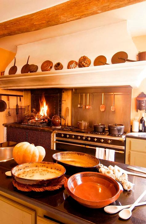 french country kitchen Provencal Kitchen, Stove Alcove, Provincial Kitchen, Lacanche Range, Chimney Fireplace, Provence Kitchen, Fireplace Stove, Dark Countertops, Dry Wall