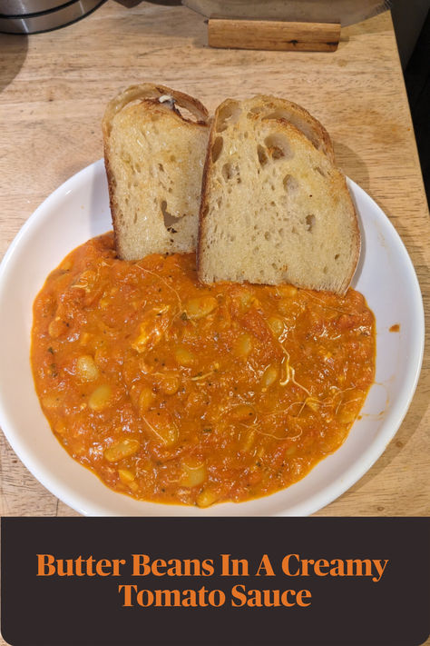 Butter Beans In A Creamy Tomato Sauce – 30 Minute Recipe. This is so creamy, hearty, and a reminder of summer. The perfect winter recipe! Butter Beans Recipe, Tomato Butter, Creamy Tomato Sauce, Butter Beans, 30 Minute Meals, Soup And Sandwich, Just Cooking, Bean Recipes, Winter Food