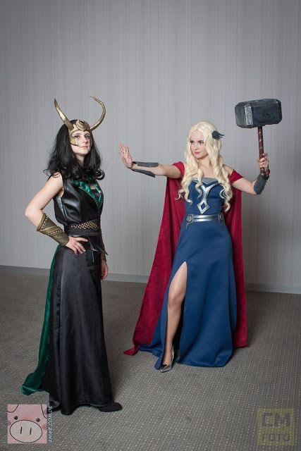 Loki And Thor Couples Costume, Duo Disney Costumes, Duo Cosplay Ideas, Female Thor Costume, Lady Thor Cosplay, Loki Halloween Costume, Duo Cosplay, Thor Costume, Loki Costume