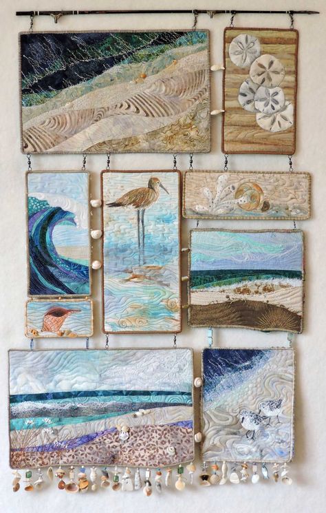 Seascape Quilts, Colchas Quilting, Landscape Quilting, Ocean Quilt, Sculpture Textile, Beach Quilt, Sea Quilt, Landscape Art Quilts, Landscape Quilt