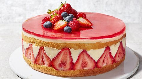 Image: Traditional strawberry fraisier cake Fraiser Cake, Frasier Cake, Fraisier Cake, Types Of Sponge Cake, British Baking Show Recipes, Sainsburys Recipes, Classic French Desserts, Fresh Cake, Bbc Food